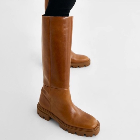 Zara Shoes - Zara Chunky Lug Sole Leather Brown Boot